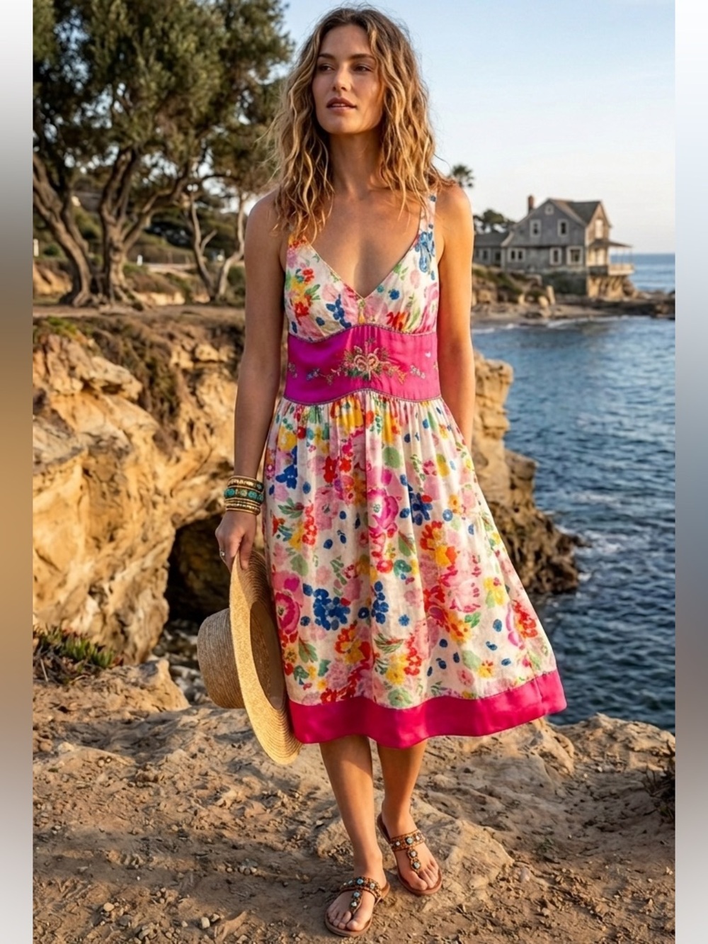 Johnny Was Hanna Folk Floral Embroidered Dress